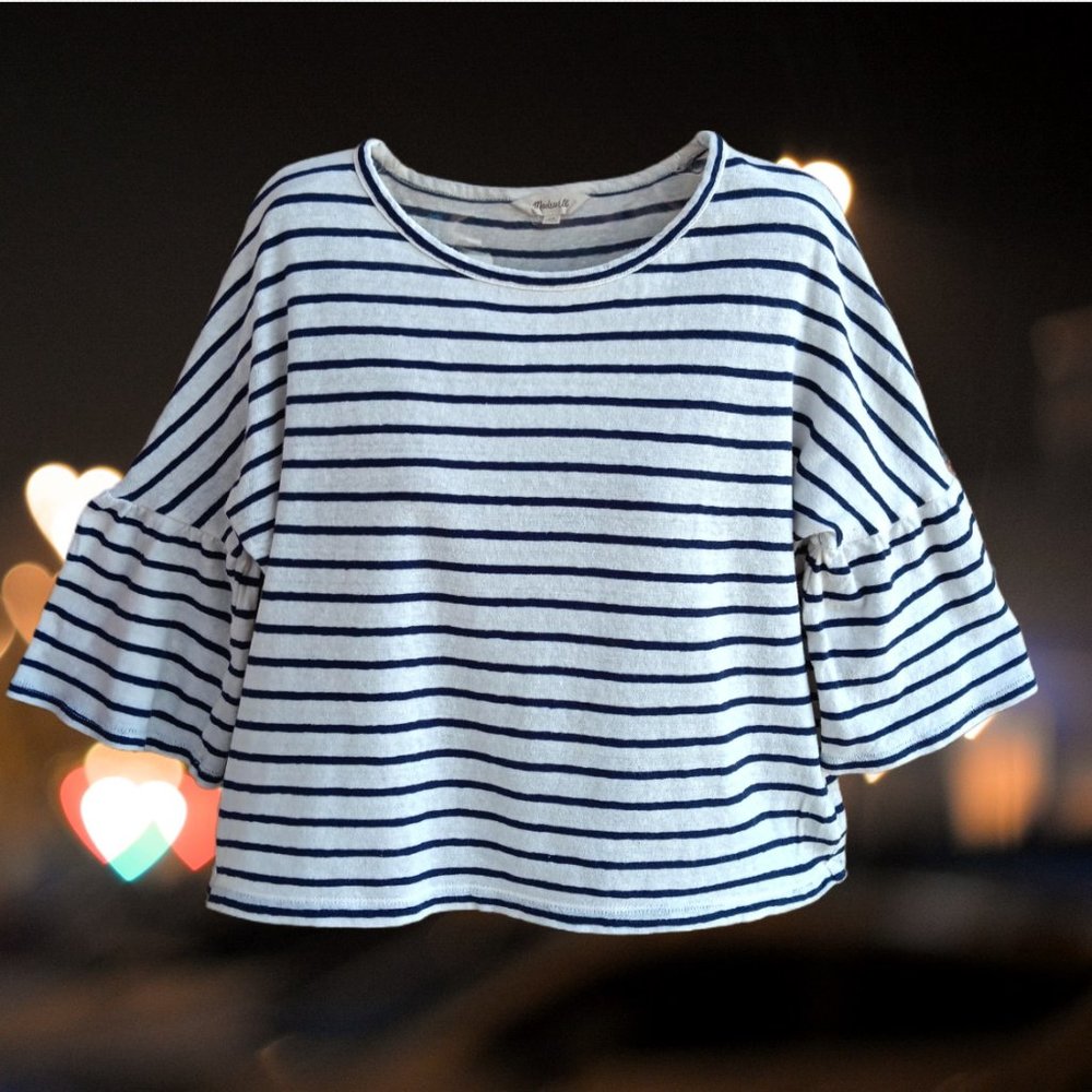 Madewell Womens Size XS Crop Striped Top Blouse 3/4 Sleeves 100% Cotton